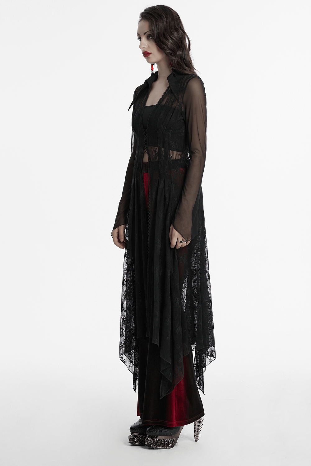 Gothic Lace Cape with Drawstring and Irregular Hem Detail