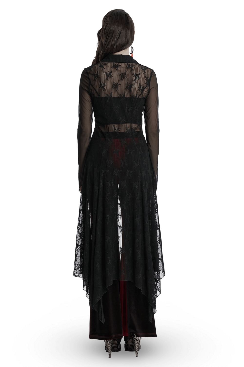 Gothic Lace Cape with Drawstring and Irregular Hem Detail