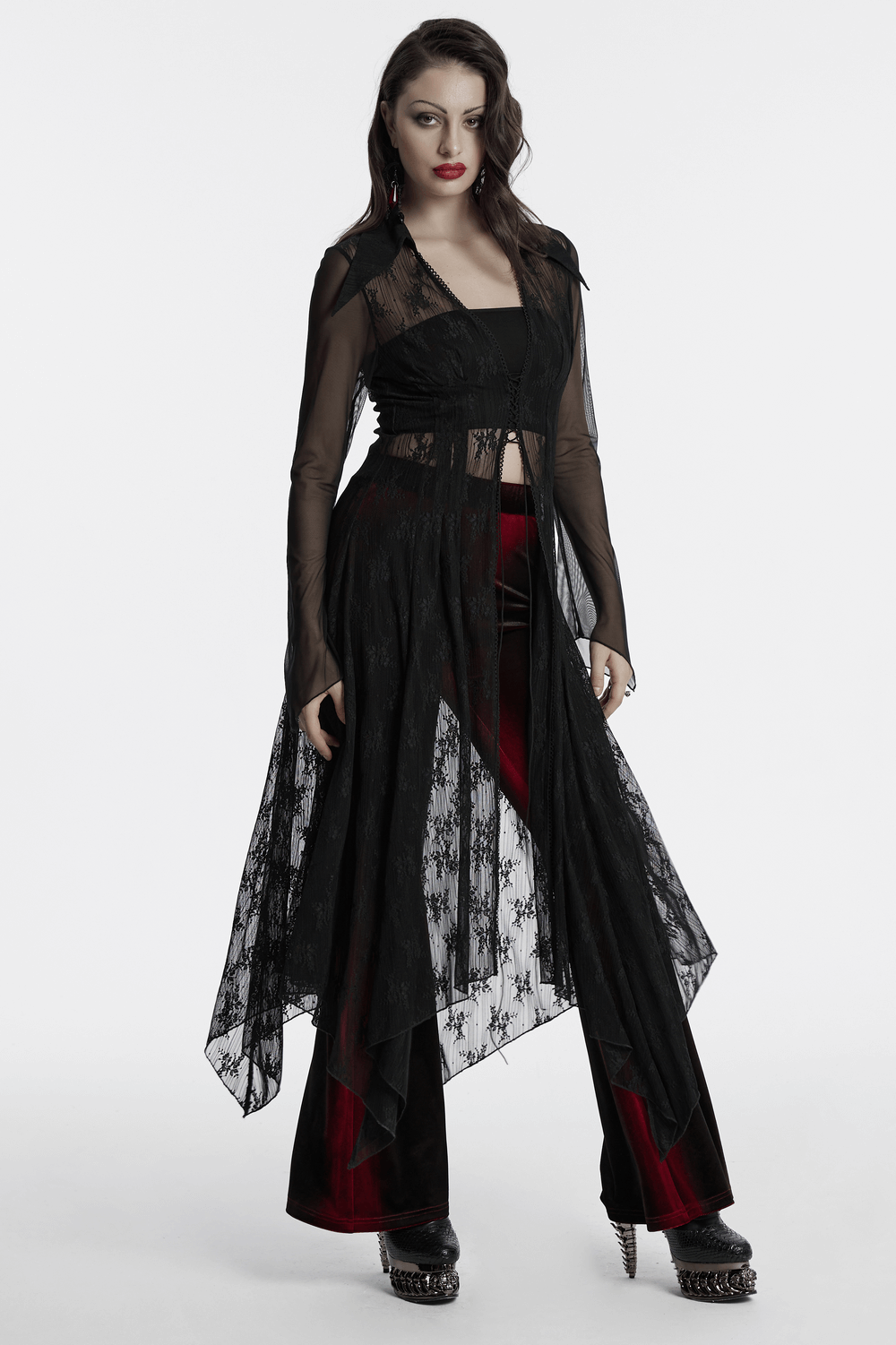 Gothic Lace Cape with Drawstring and Irregular Hem Detail