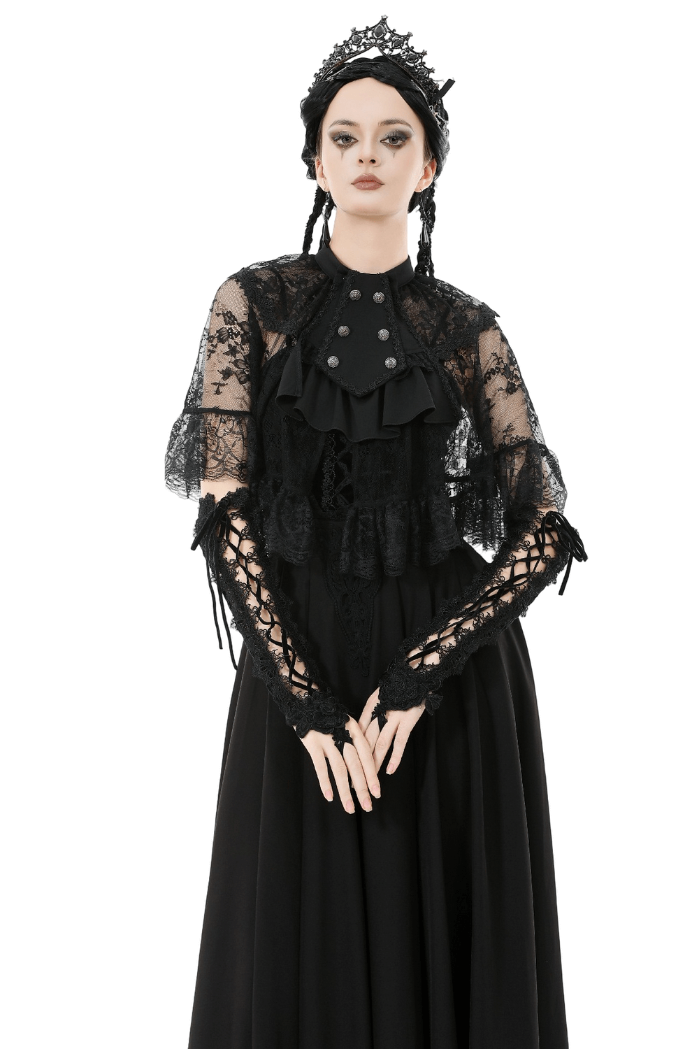 Gothic Lace Capelet with Victorian Sleeves and Buttons