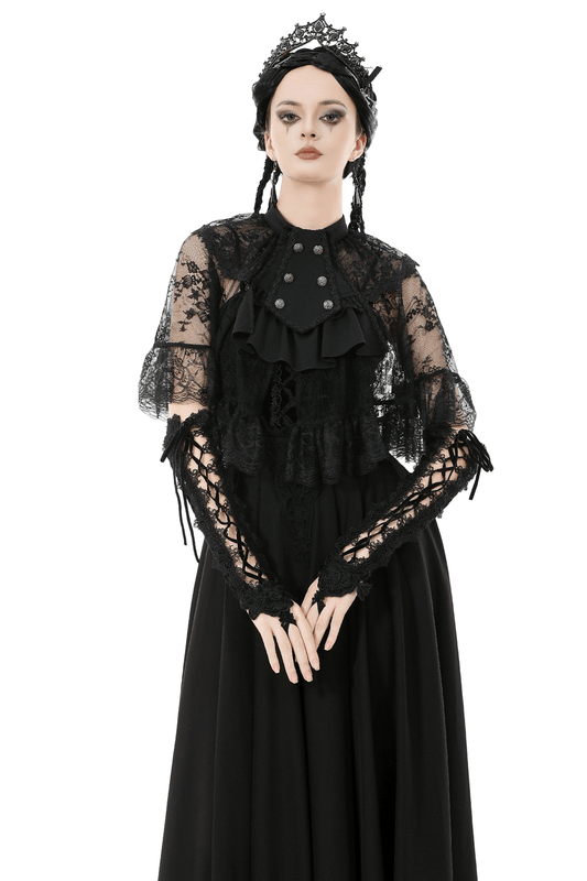 Gothic Lace Capelet with Victorian Sleeves and Buttons