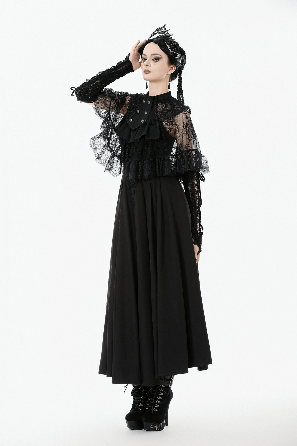 Gothic Lace Capelet with Victorian Sleeves and Buttons