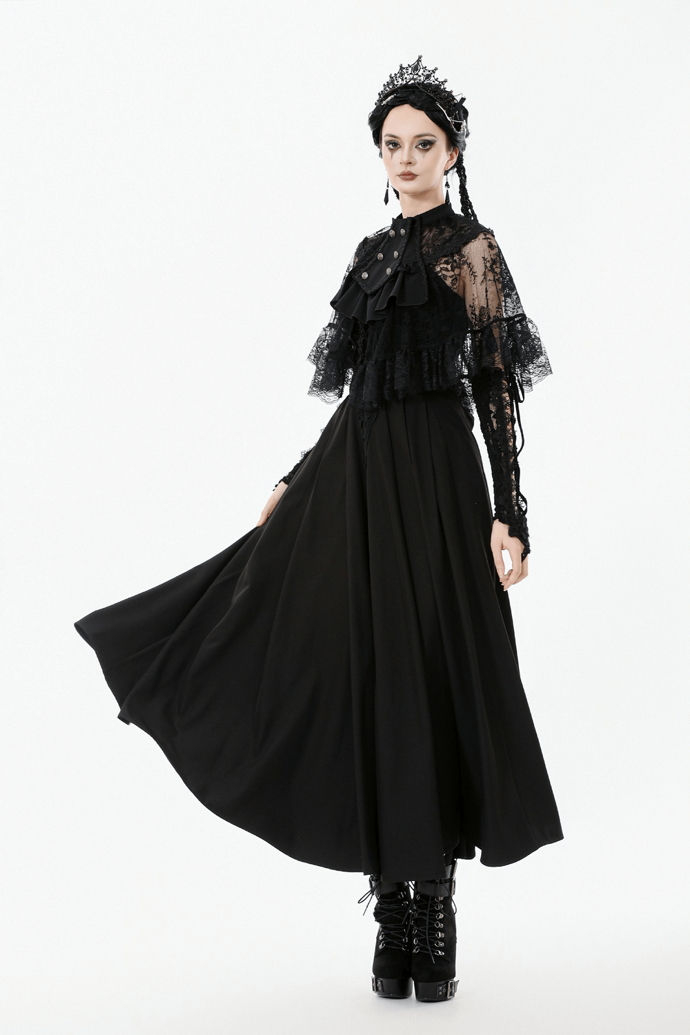 Gothic Lace Capelet with Victorian Sleeves and Buttons