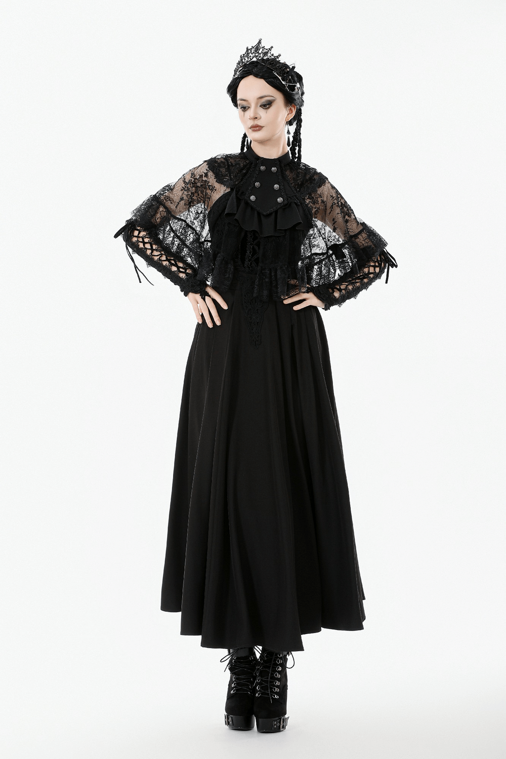 Gothic Lace Capelet with Victorian Sleeves and Buttons
