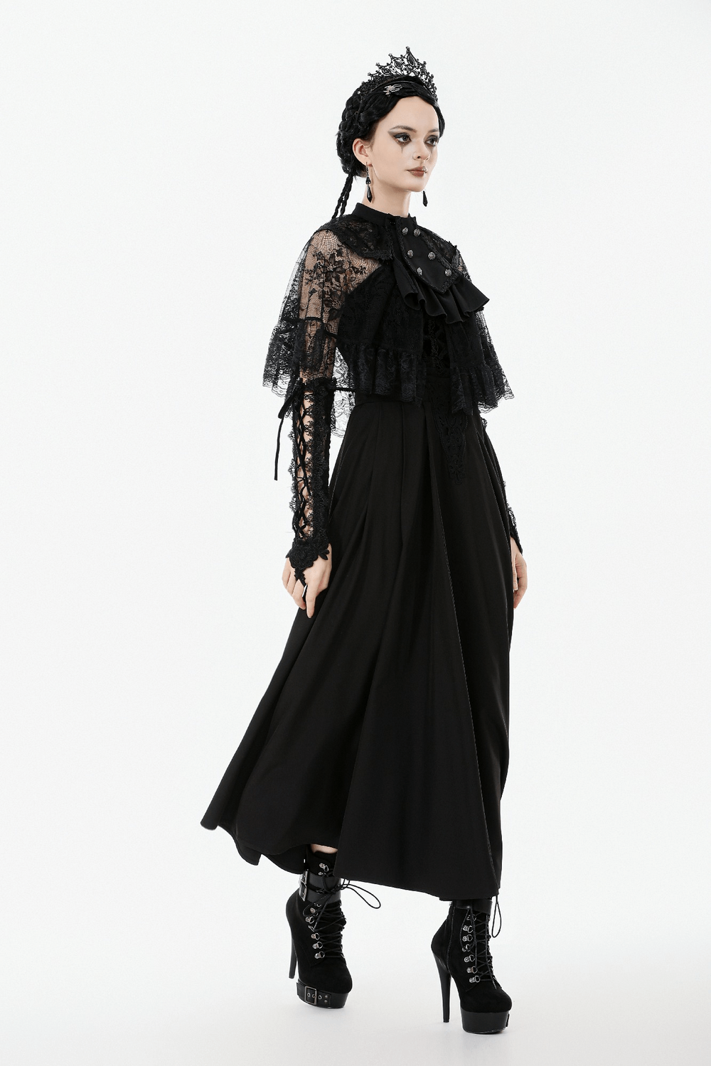 Gothic Lace Capelet with Victorian Sleeves and Buttons