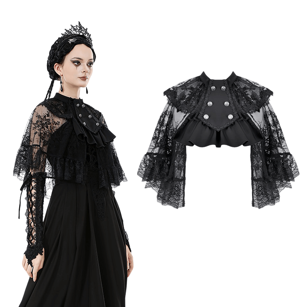 Gothic Lace Capelet with Victorian Sleeves and Buttons