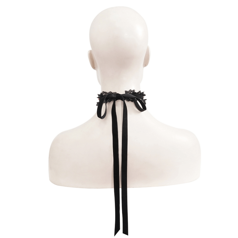 Gothic Lace Choker With Silver Cross Pendant / Vintage Beaded Black Necklace