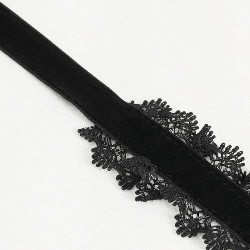 Gothic Lace Choker With Silver Cross Pendant / Vintage Beaded Black Necklace