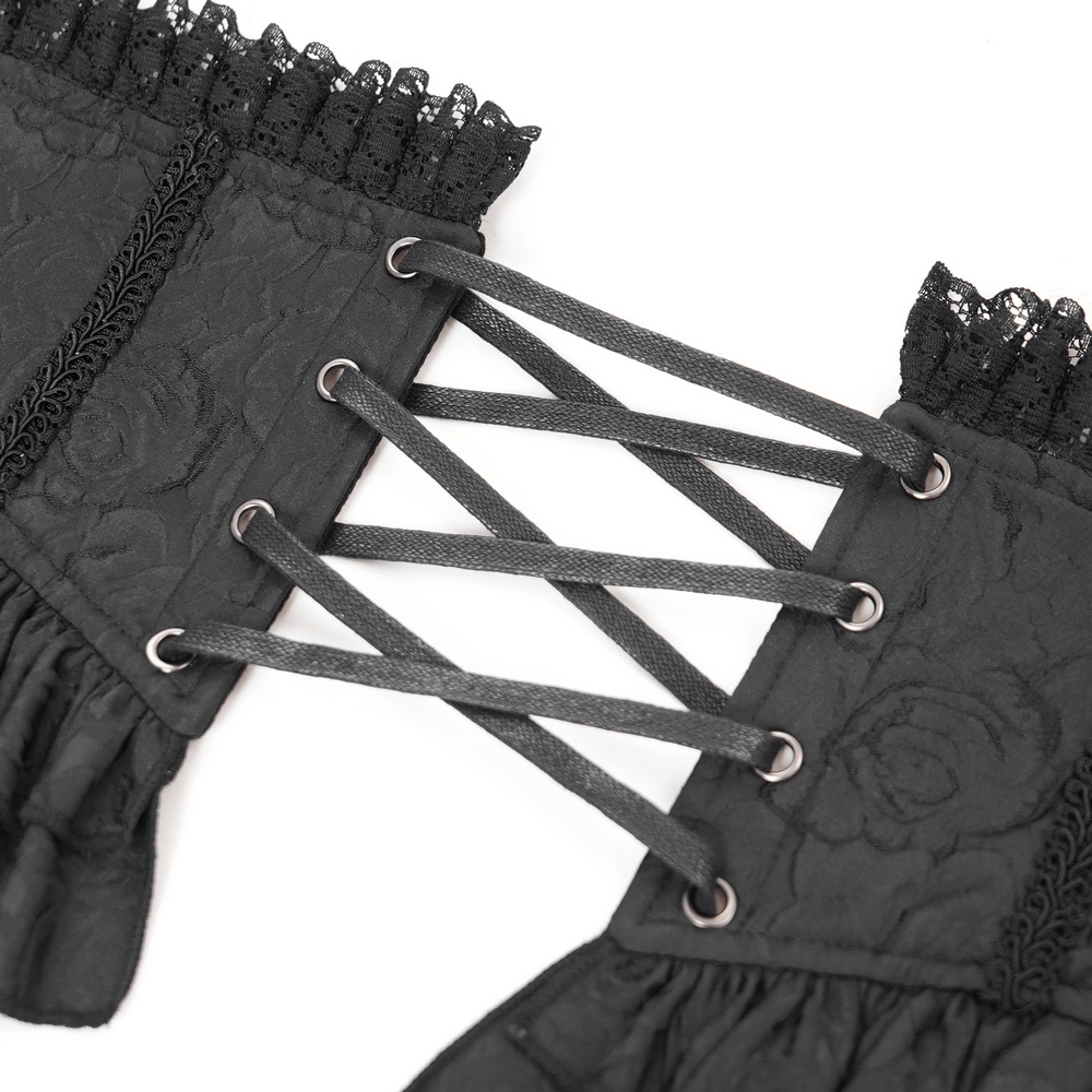 Gothic Lace Corset Belt with Zipper and Cross Details