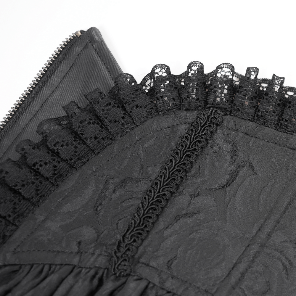 Gothic Lace Corset Belt with Zipper and Cross Details