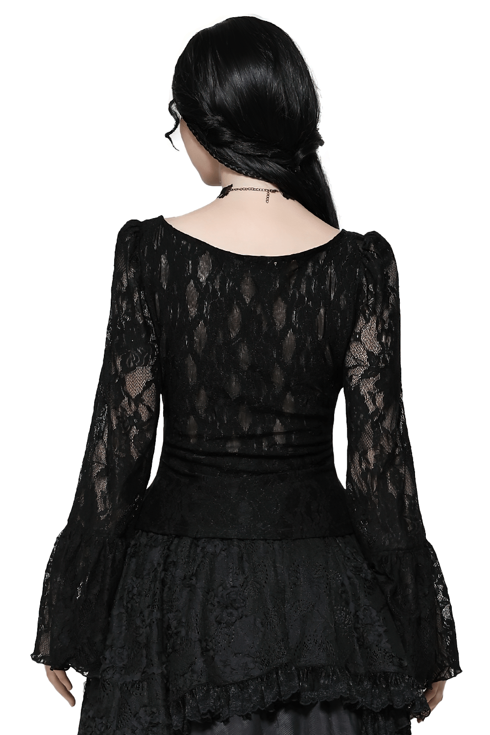 Gothic Lace Corset Top with Bell Sleeves and Tie Accents