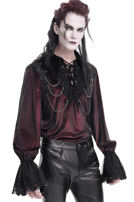 Gothic Lace Detailed Vampire Shirt With Chains