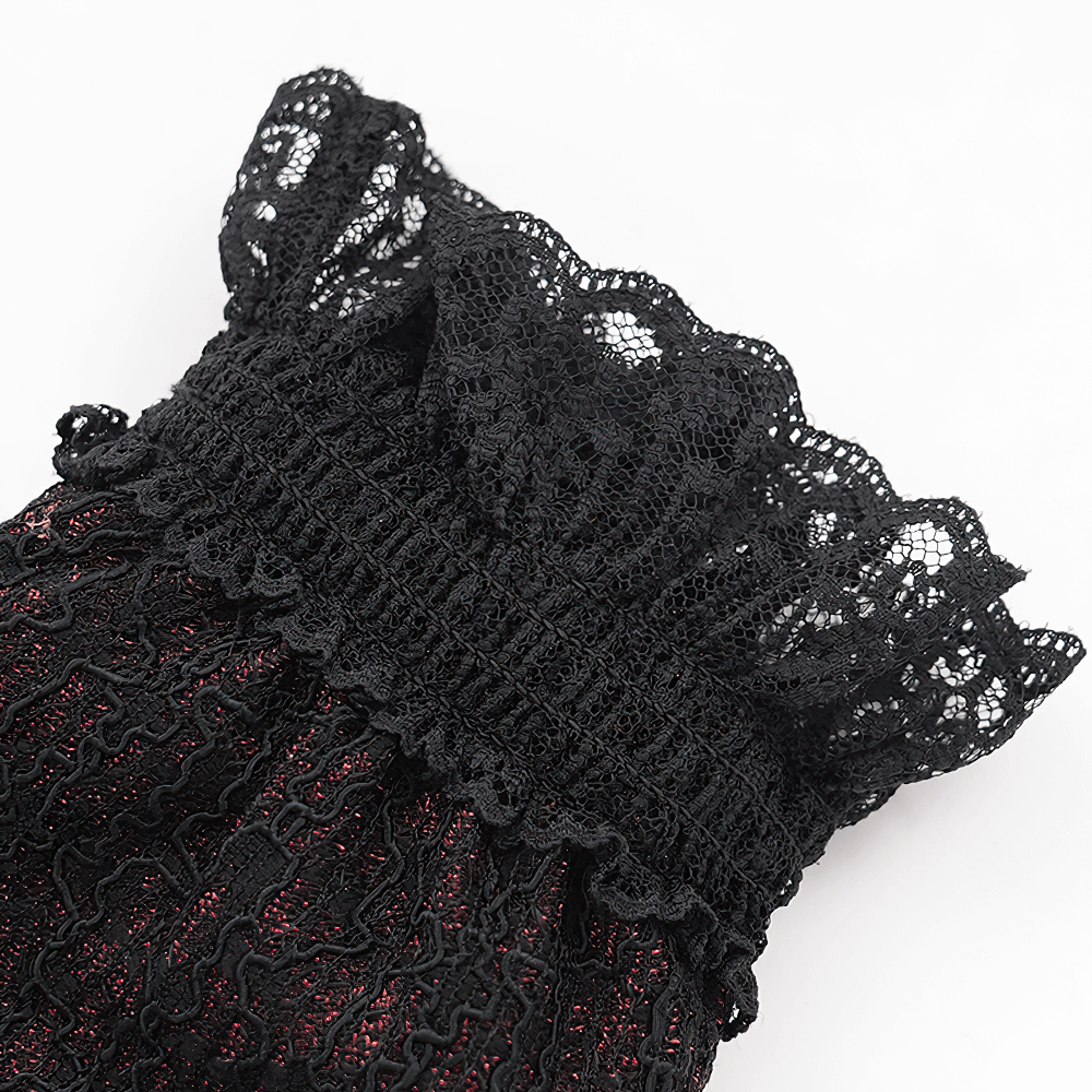 Gothic Lace Gloves with Black Rose and Mesh Details