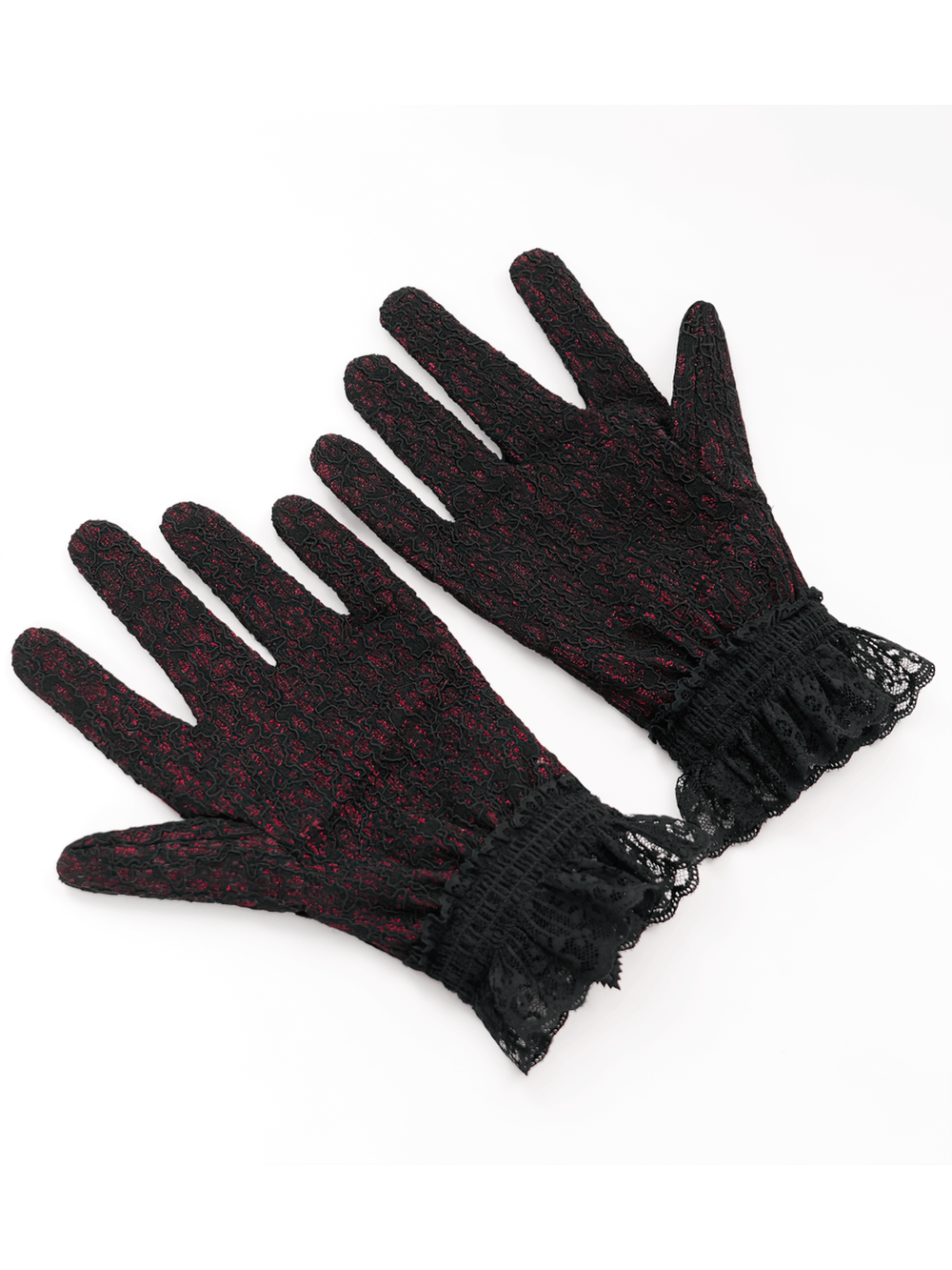 Gothic Lace Gloves with Black Rose and Mesh Details