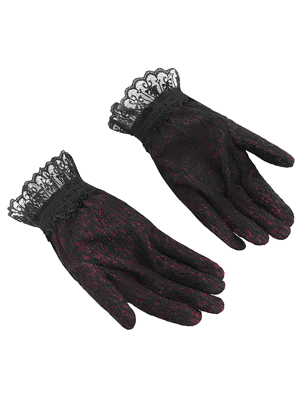 Gothic Lace Gloves with Black Rose and Mesh Details