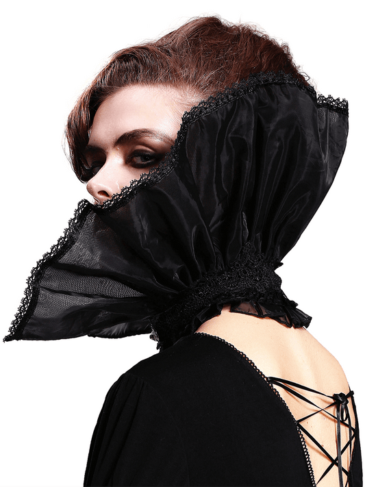Gothic Lace High Collar for Women / Black Vintage Frilled Ruff Collar