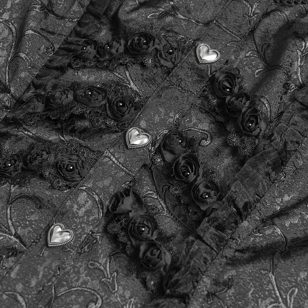 Gothic Lace High Neck Blouse with Heart Buttons