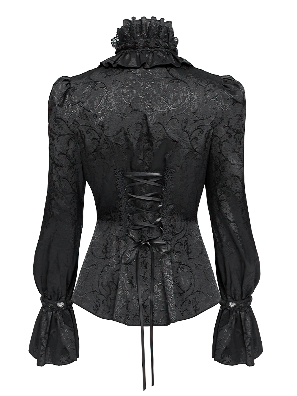 Gothic Lace High Neck Blouse with Heart Buttons