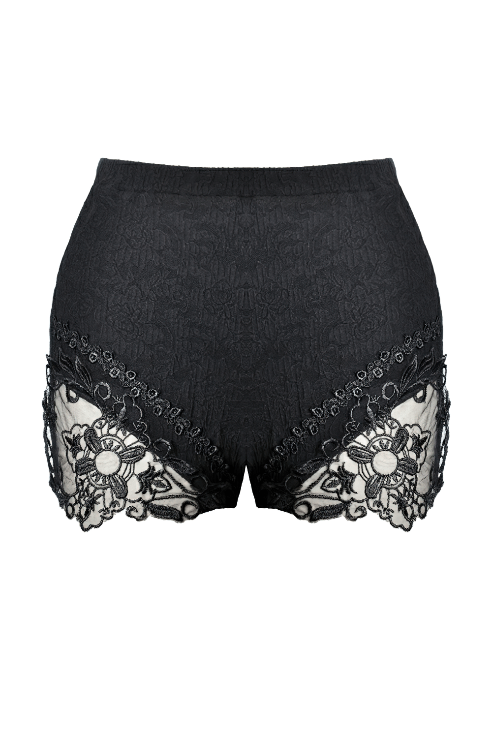 Gothic Lace High-Waist Shorts with Floral Embroidery