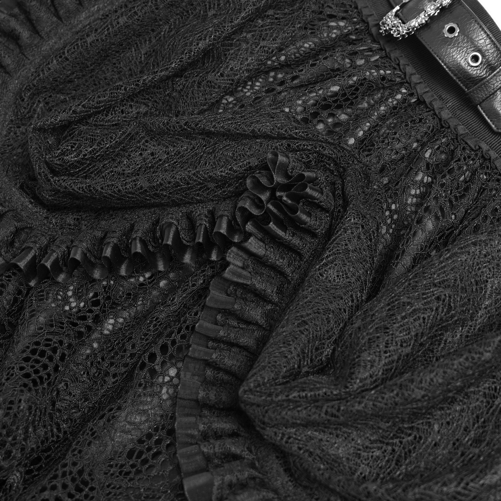 Gothic Lace Layered Skirt with Belts and Ruffled Drapes