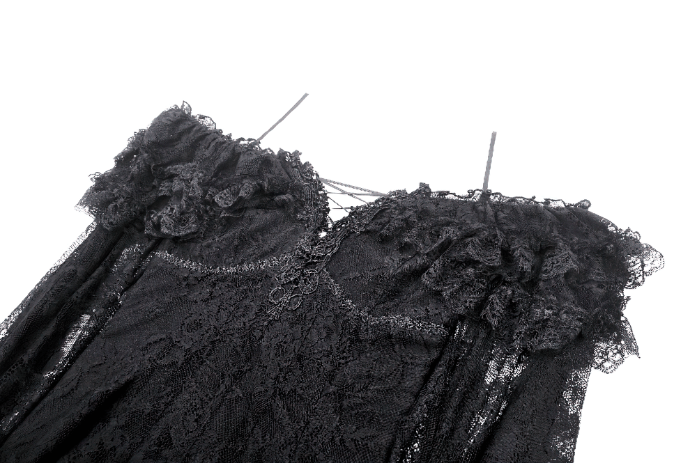 Gothic Lace Off-Shoulder Dress with Corset Back and Ruffles