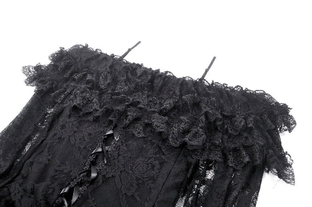 Gothic Lace Off-Shoulder Dress with Corset Back and Ruffles