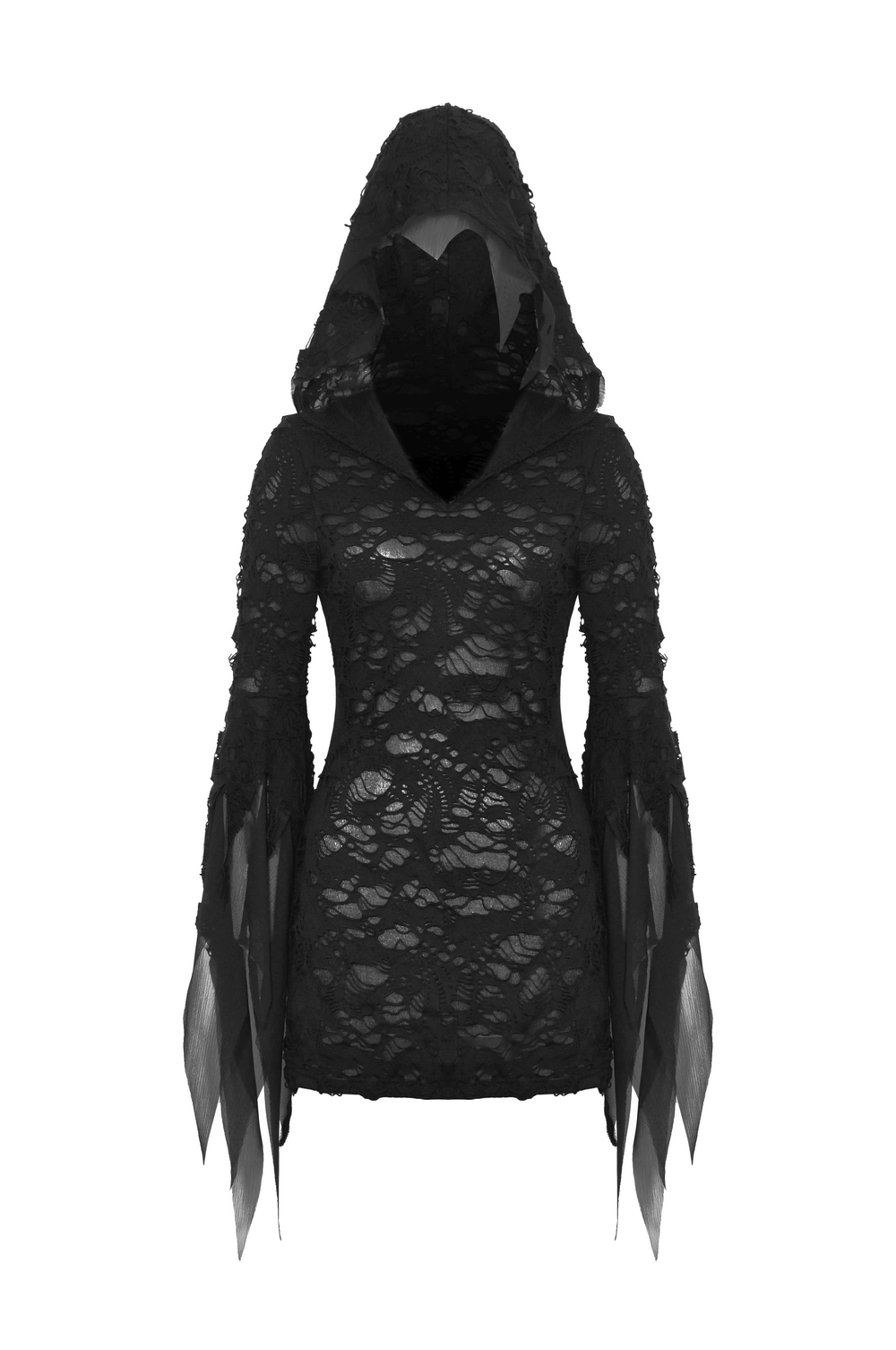 Gothic Lace Ripped Hoodie with Flowing Sleeves