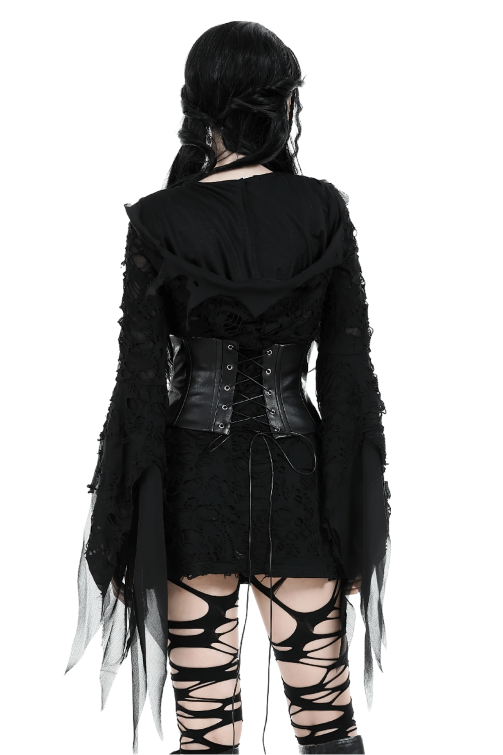 Gothic Lace Ripped Hoodie with Flowing Sleeves