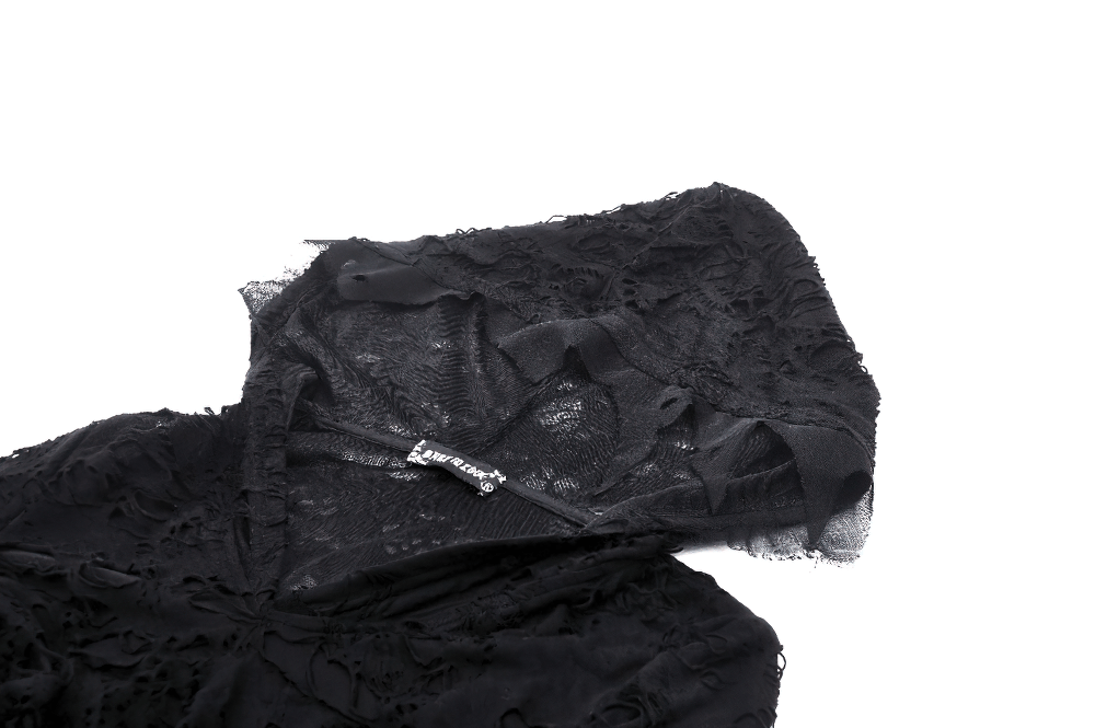 Gothic Lace Ripped Hoodie with Flowing Sleeves