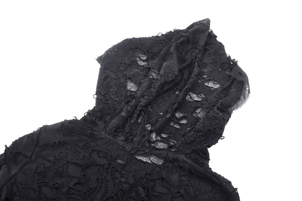 Gothic Lace Ripped Hoodie with Flowing Sleeves