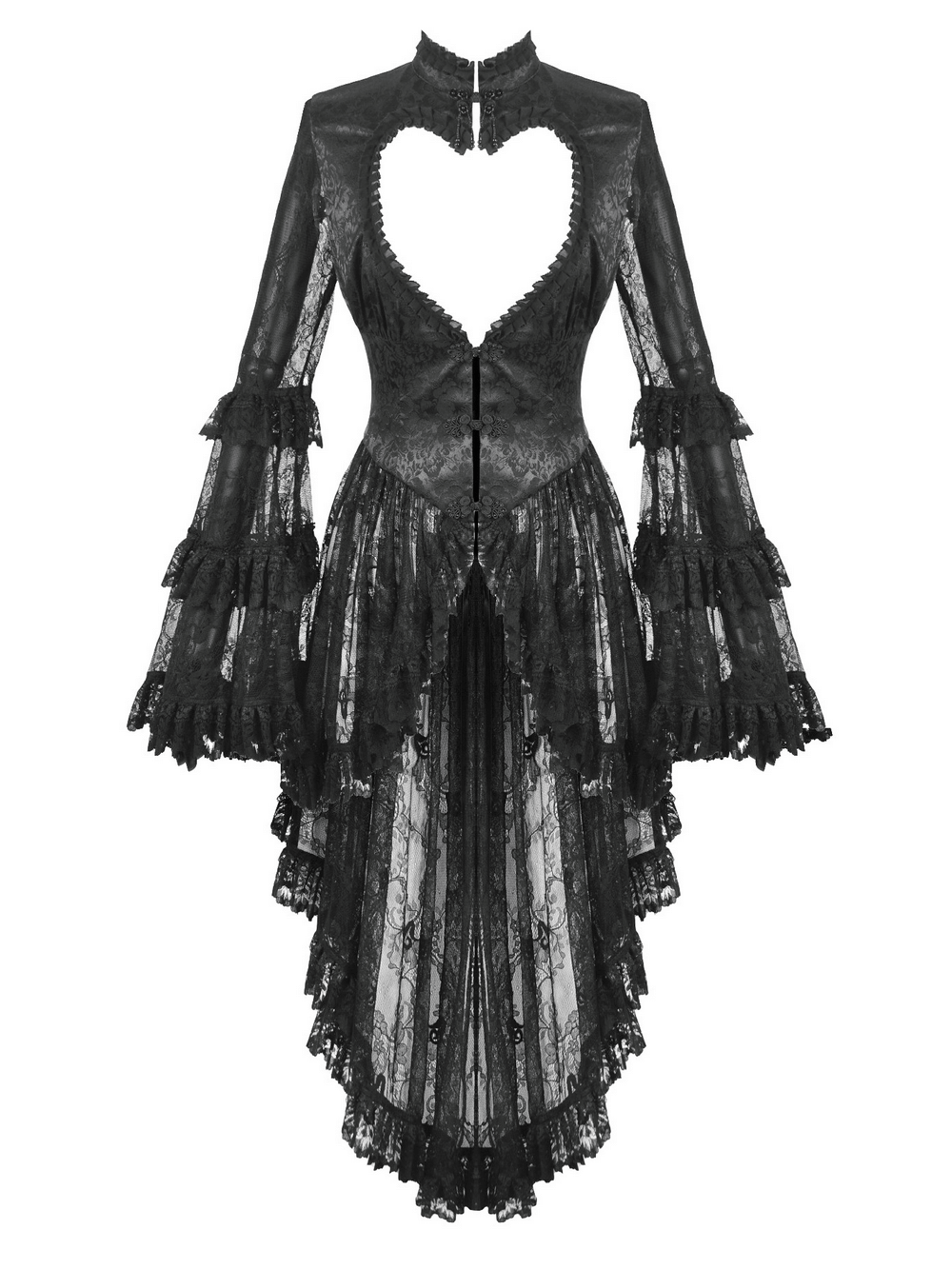 Gothic Lace Ruffle Bell Sleeve Cape with Heart Cutout