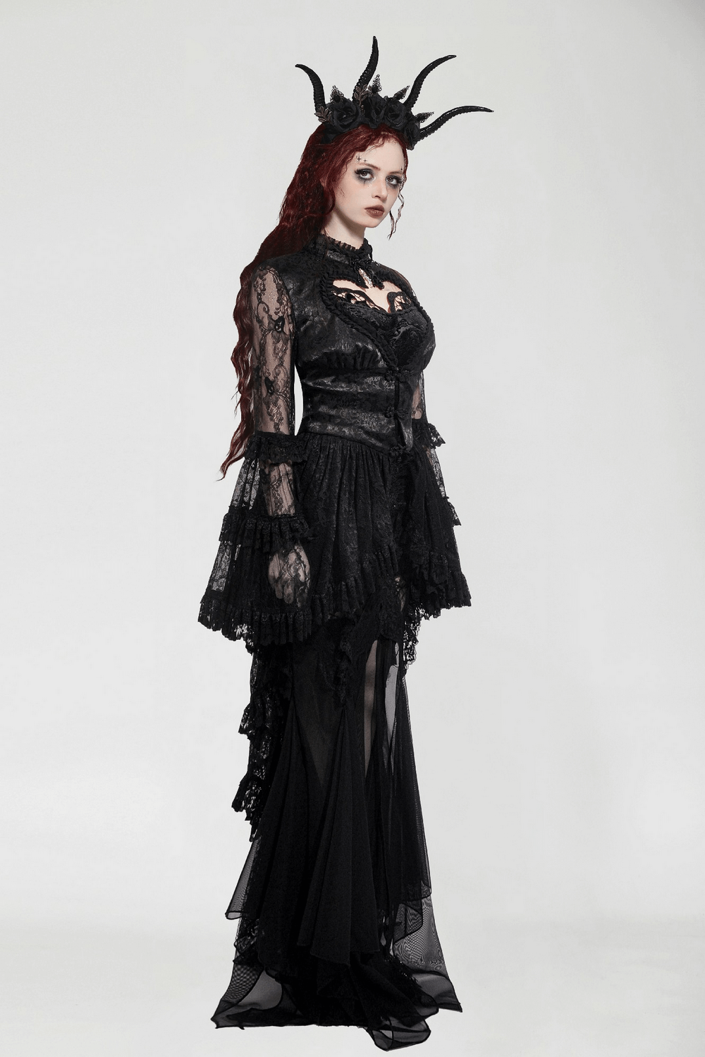 Gothic Lace Ruffle Bell Sleeve Cape with Heart Cutout