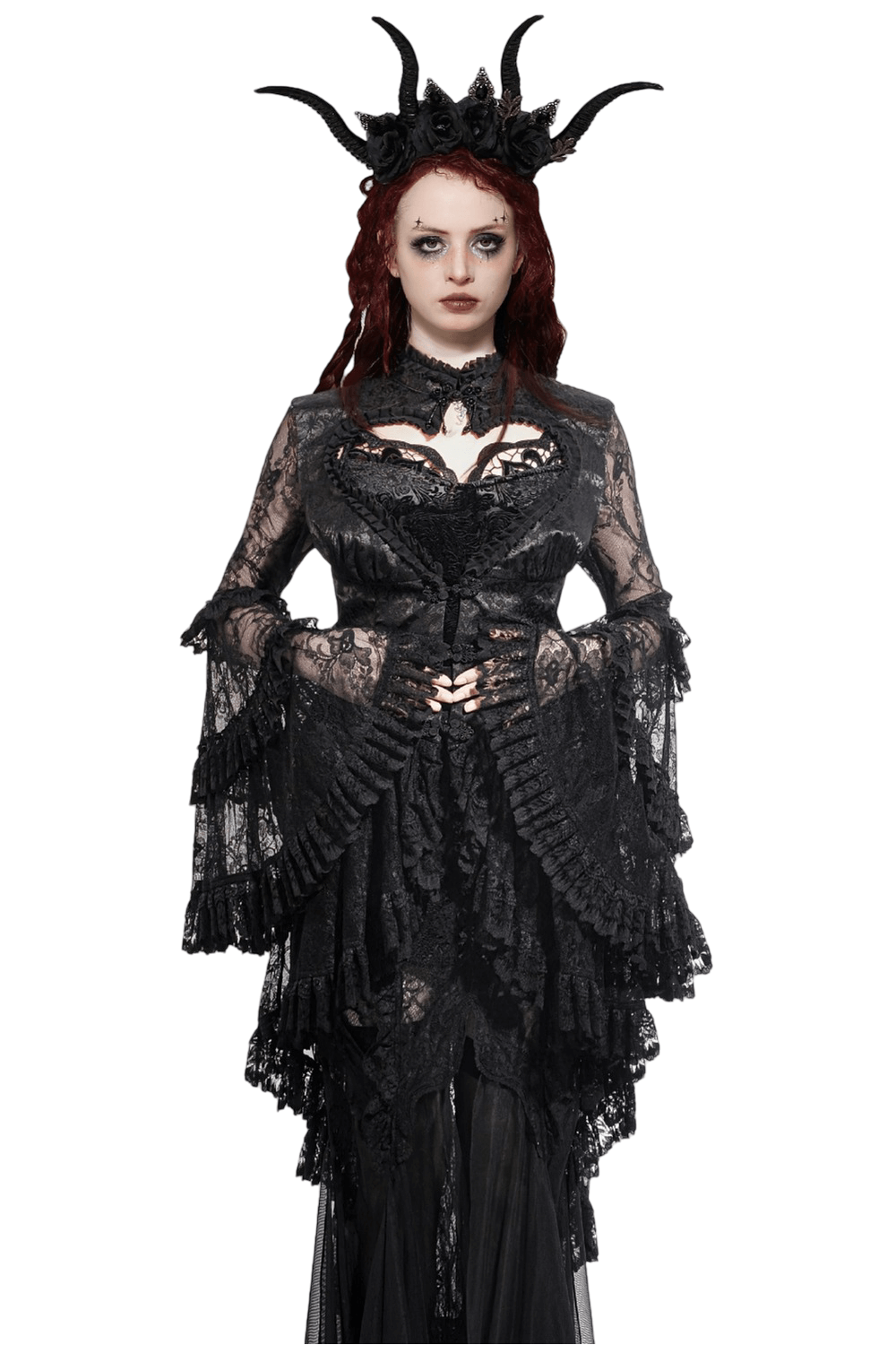 Gothic Lace Ruffle Bell Sleeve Cape with Heart Cutout