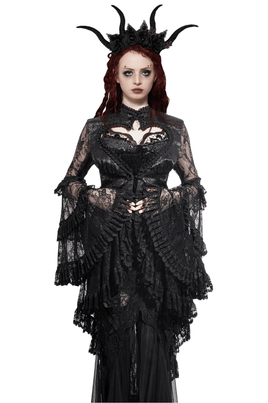 Gothic Lace Ruffle Bell Sleeve Cape with Heart Cutout