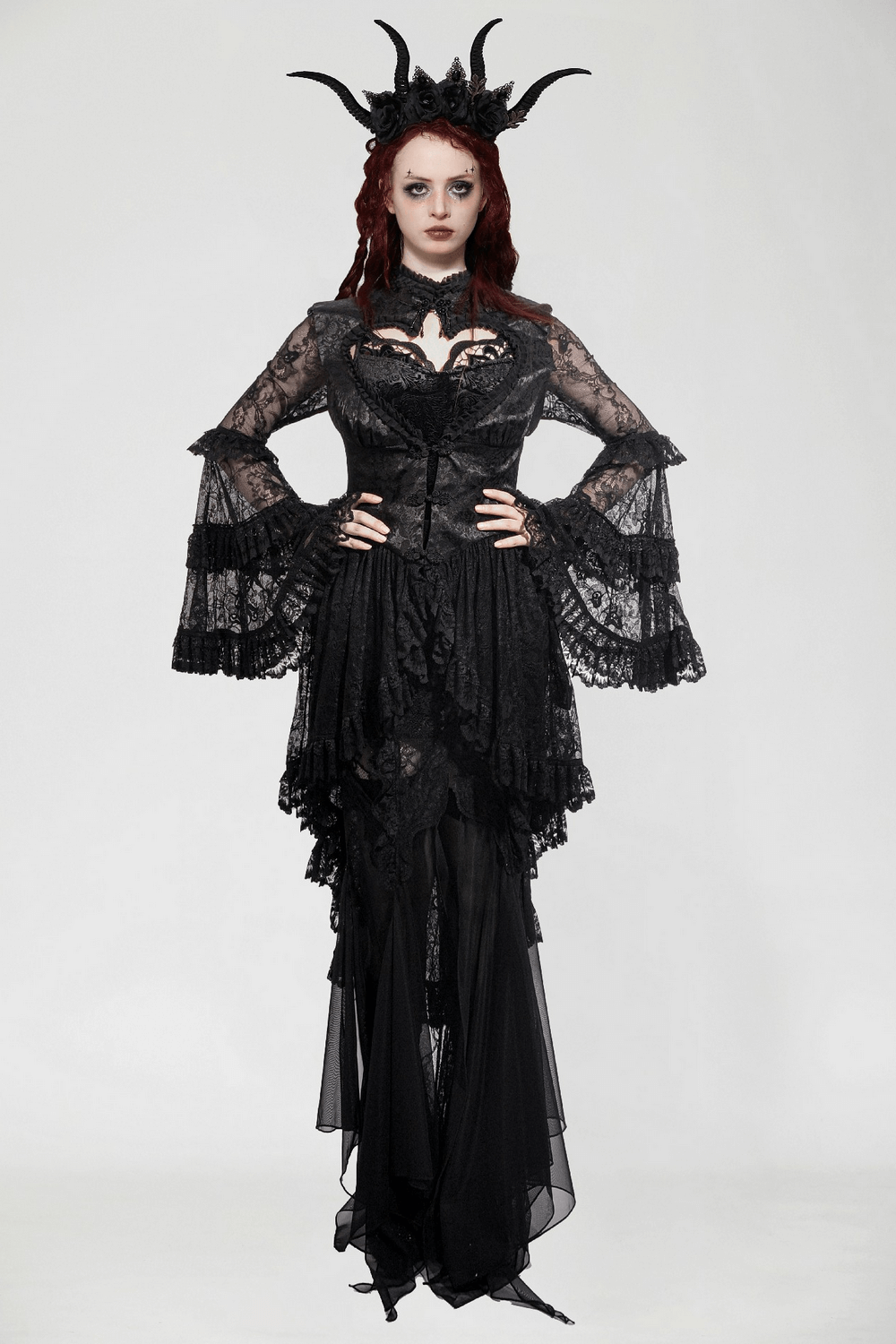 Gothic Lace Ruffle Bell Sleeve Cape with Heart Cutout