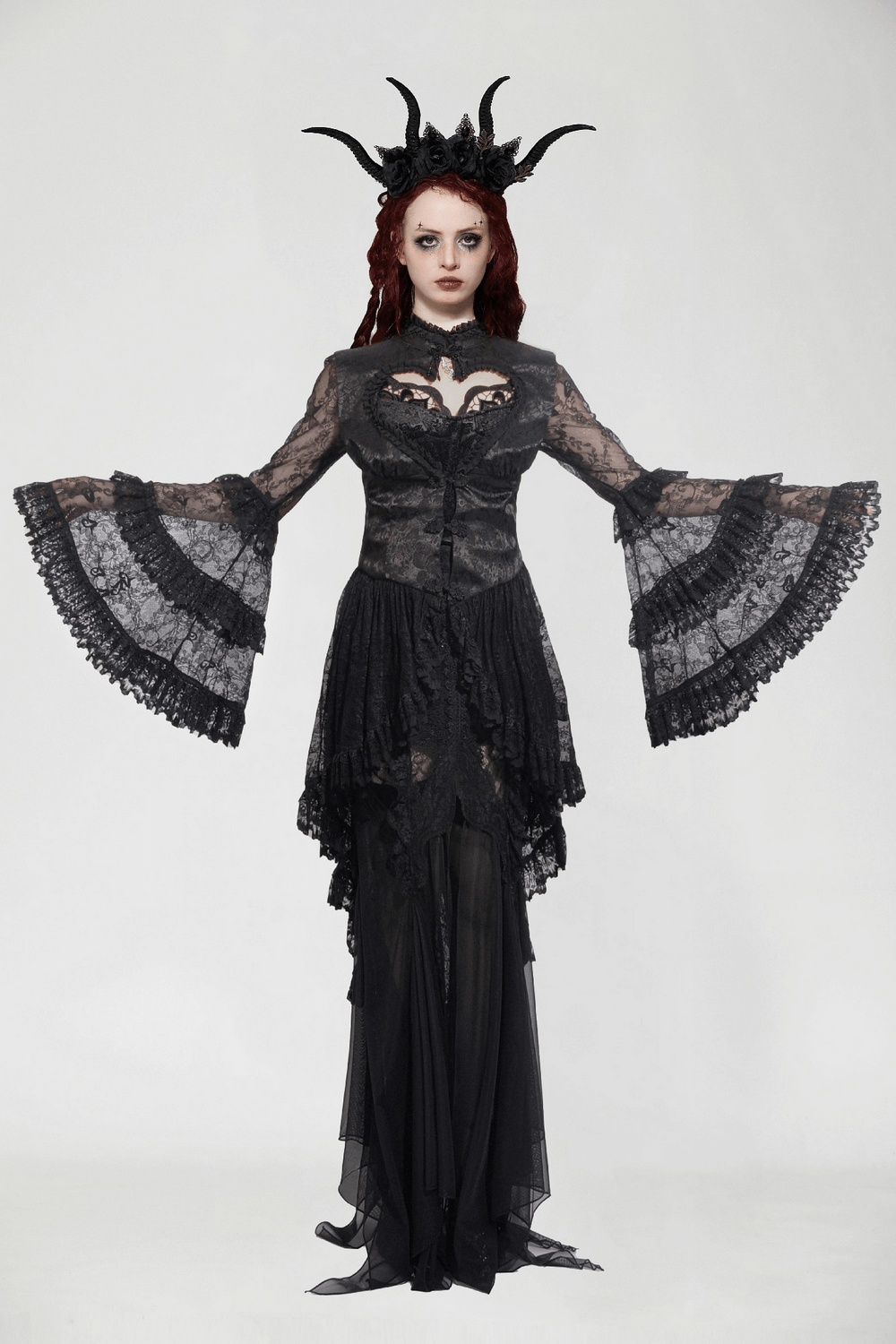 Gothic Lace Ruffle Bell Sleeve Cape with Heart Cutout
