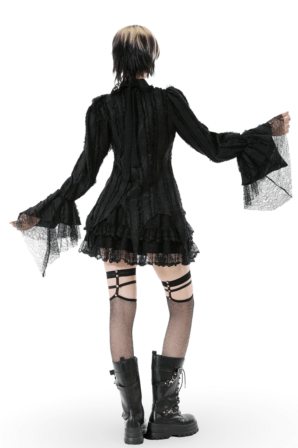 Gothic Lace Ruffle Long Sleeve Shirt with Button Closure
