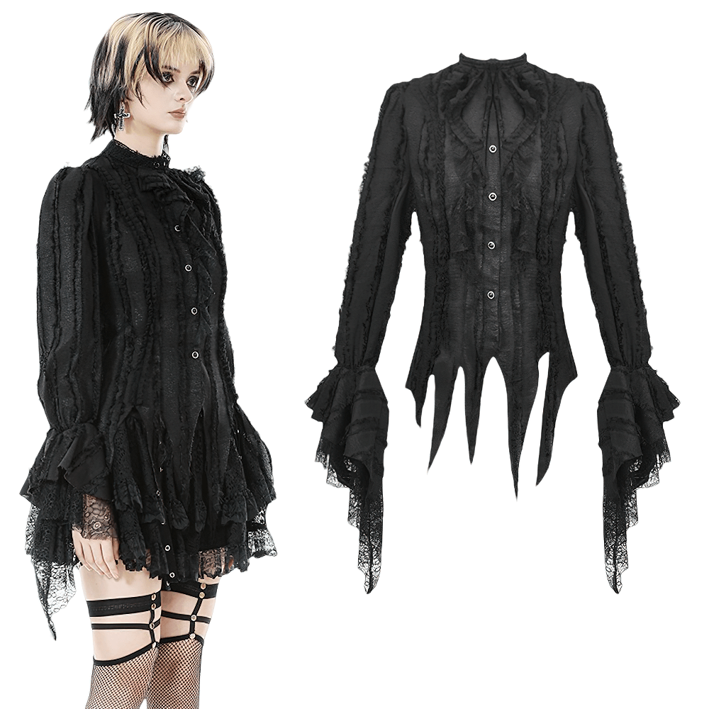 Gothic Lace Ruffle Long Sleeve Shirt with Button Closure