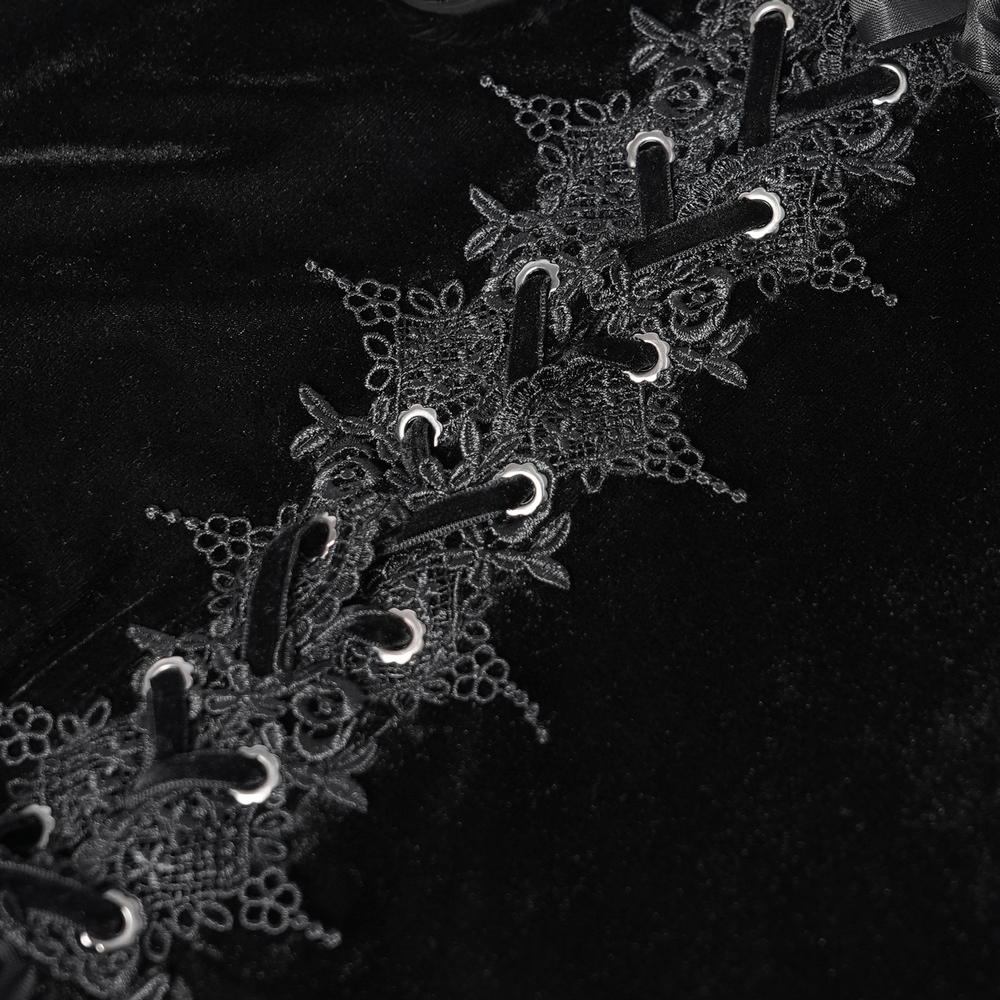 Gothic Lace-Trimmed Off-Shoulder Velvet Blouse with Roses