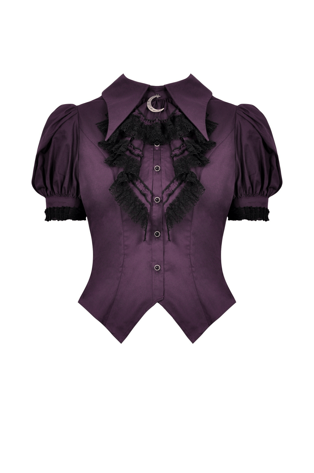 Gothic Lace-Trimmed Puff Sleeves Blouse with Victorian Ruffles