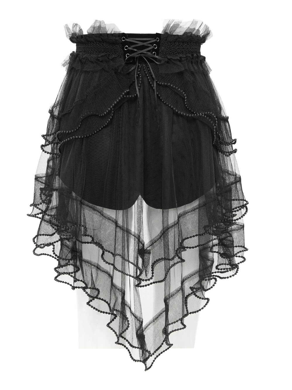 Gothic Lace Up Black Ruffled Shorts with Tie Detail