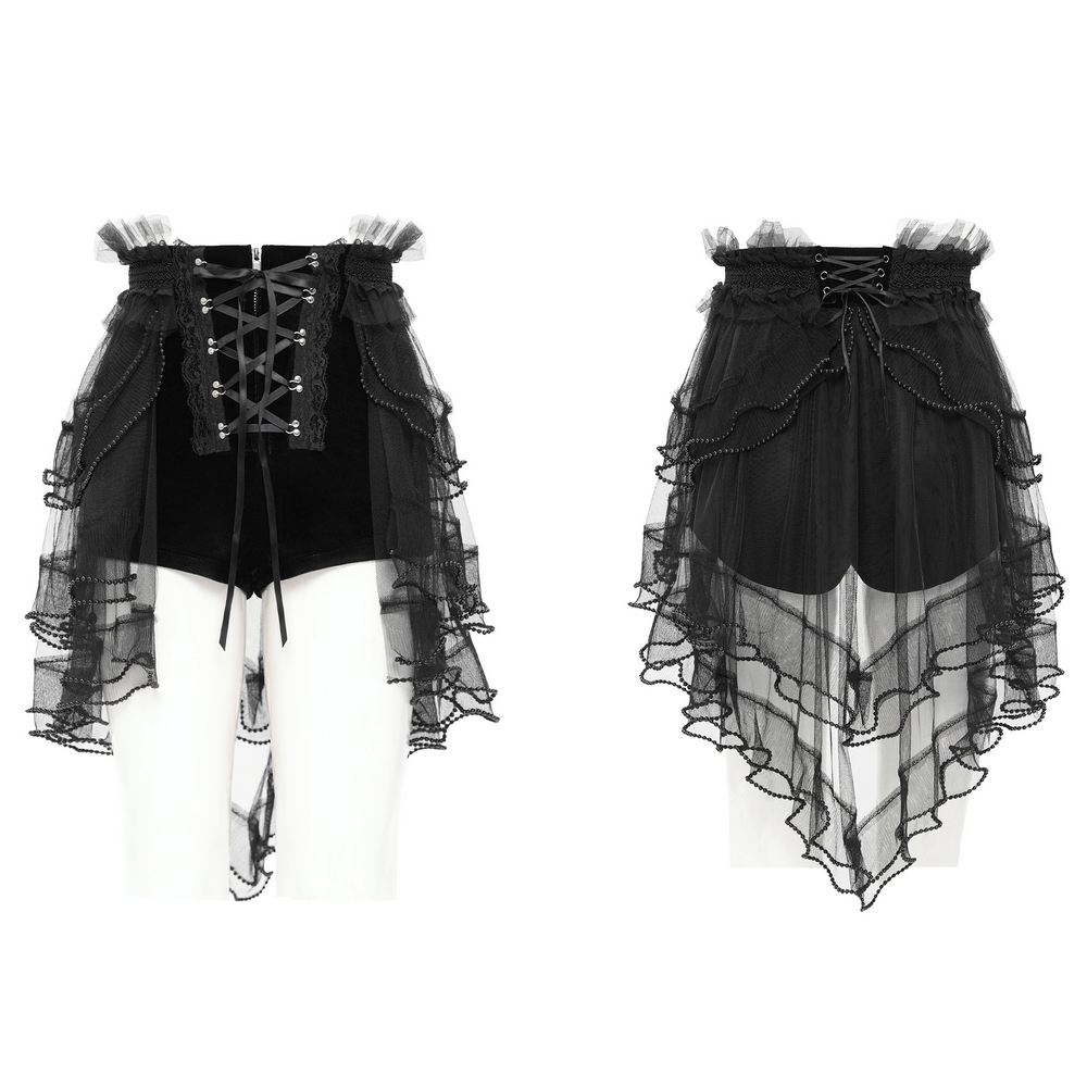 Gothic Lace Up Black Ruffled Shorts with Tie Detail