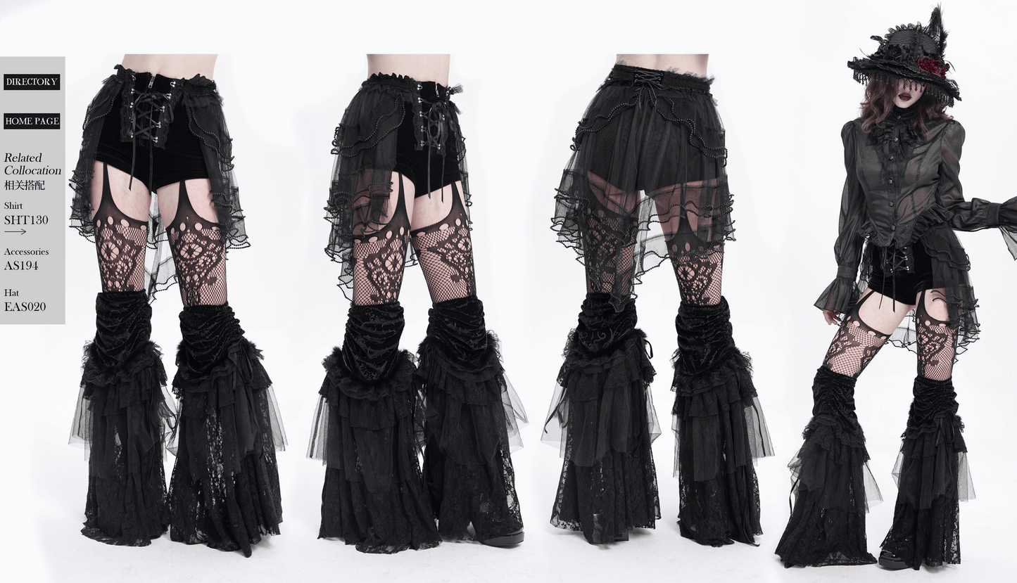 Gothic Lace Up Black Ruffled Shorts with Tie Detail