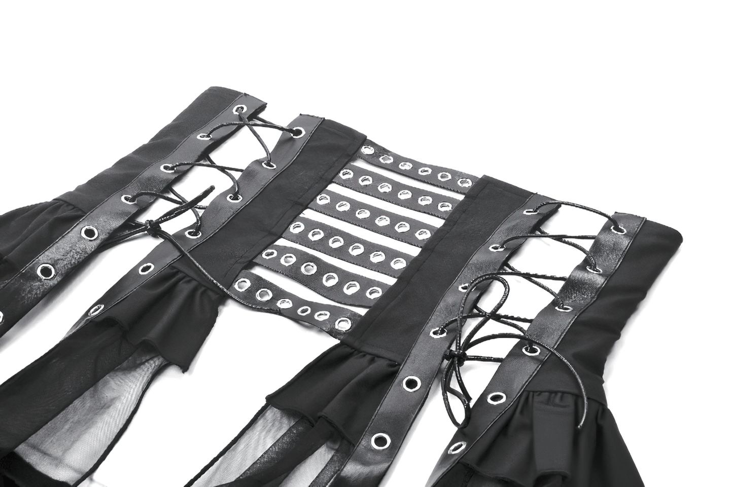 Gothic Lace-Up Corset Belt with Layered Tulle Skirt