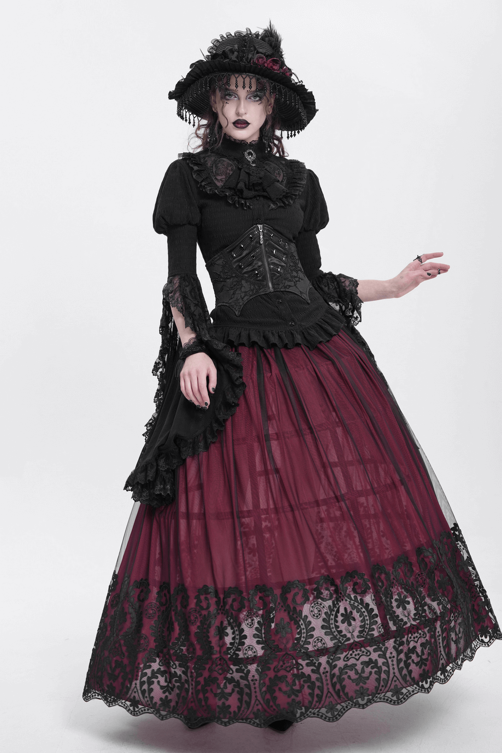 Gothic Lace-Up Corset Belt with Zipper and Lace Details