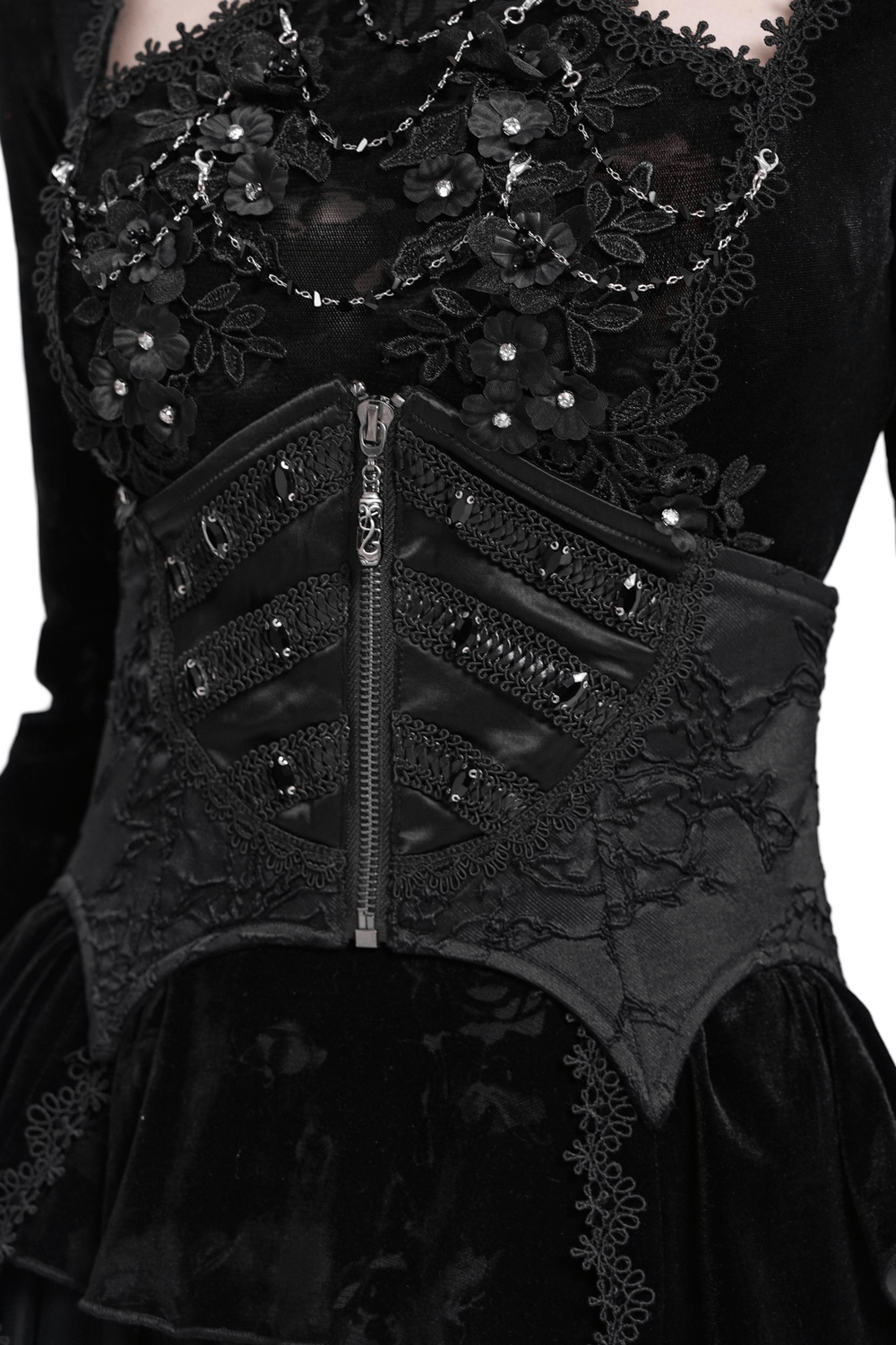 Gothic Lace-Up Corset Belt with Zipper and Lace Details