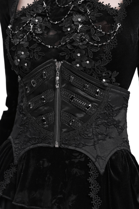 Gothic Lace-Up Corset Belt with Zipper and Lace Details