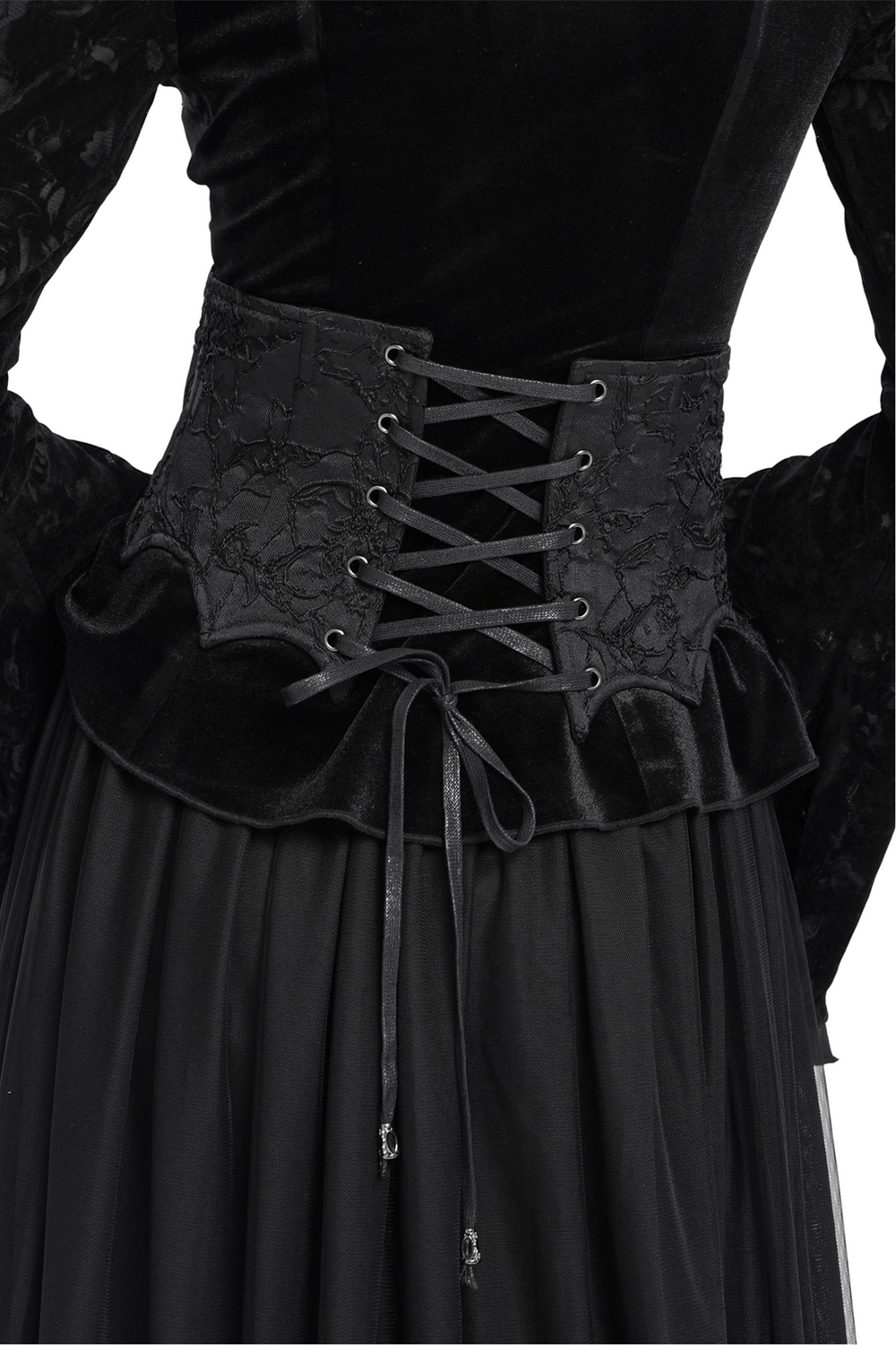 Gothic Lace-Up Corset Belt with Zipper and Lace Details