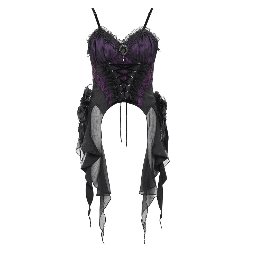 Gothic Lace-Up Corset Top with Floral Accents