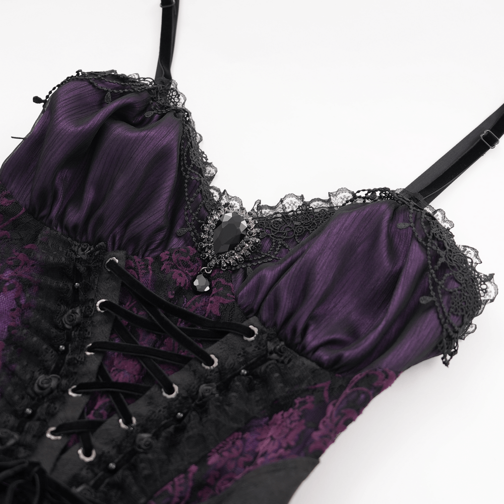 Gothic Lace-Up Corset Top with Floral Accents